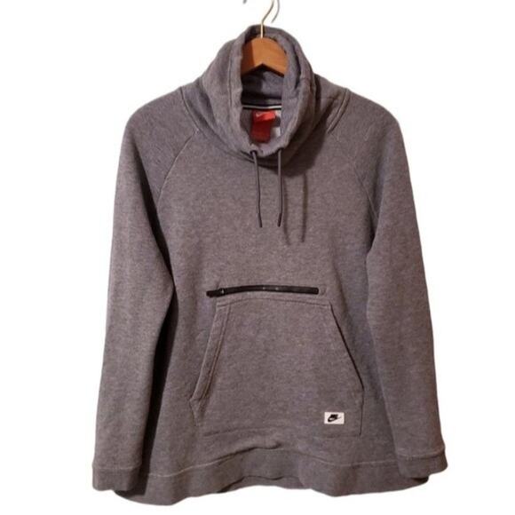 Nike Heather Gray Turtleneck Cotton Hoodie Sweater Size Medium - Picture 1 of 7